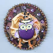 Halloween button with owl witch